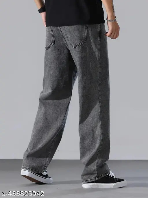 Men's denim pants with frayed hems, blue wash, slim fit