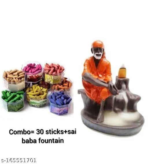 Orange PARTH Sai Baba smoke fountain with 30 incense cones, handcrafted poly resin art piece