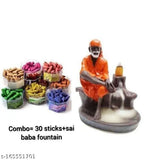 Orange PARTH Sai Baba smoke fountain with 30 incense cones, handcrafted poly resin art piece