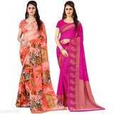 Multicolor daily wear georgette saree set of 2 with floral print, includes matching petticoat