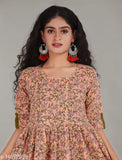 Rayon pleated orange kurti, three-quarter sleeves, vibrant Indian fashion