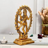 Gold plated Oval Natraj statue, depicting dancing Shiva Natraja for home decor, measures 18cm x 5cm x 10cm (LxBxH). Handcrafted Indian Shiv idol symbolizing luck, happiness, and prosperity