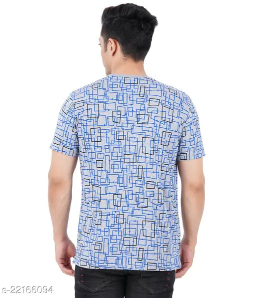 Attractive men's short-sleeve cotton blend t-shirts, printed pattern, S-XXL sizes, Indian origin