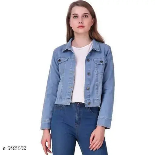 Denim classic women's jacket, versatile fashion piece in S, M, L, XL sizes, made in India