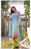 Georgette Anarkali dress and dupatta, solid-patterned Indian traditional wear for women, three-quarter sleeves