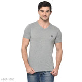 Heathered round grey melange cotton blend men's t-shirts pack 2, self-design short sleeves on display, sizes M, L, XL from India