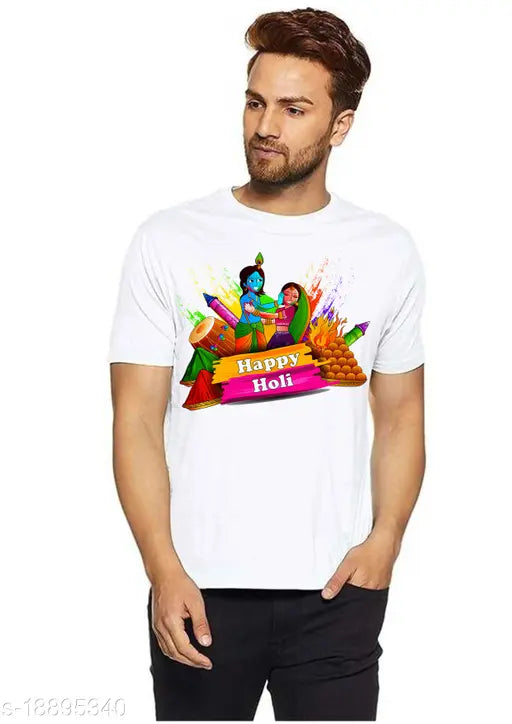 Bright Holi print polyester t-shirt, short sleeves, S-XL sizes