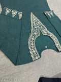 Green pashmina woolen kurta with embroidered border