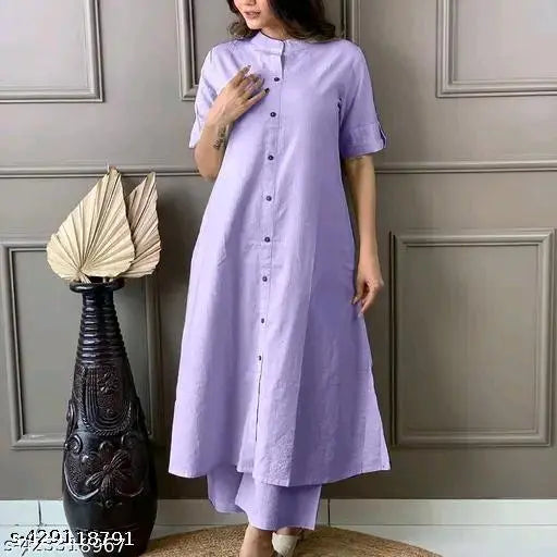 Striped cotton kurta set with palazzos for women, three-quarter sleeve, Indian fashion on display