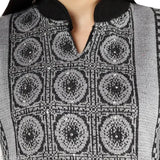 Gray woolen V-neck kurti with ornate geometric pattern