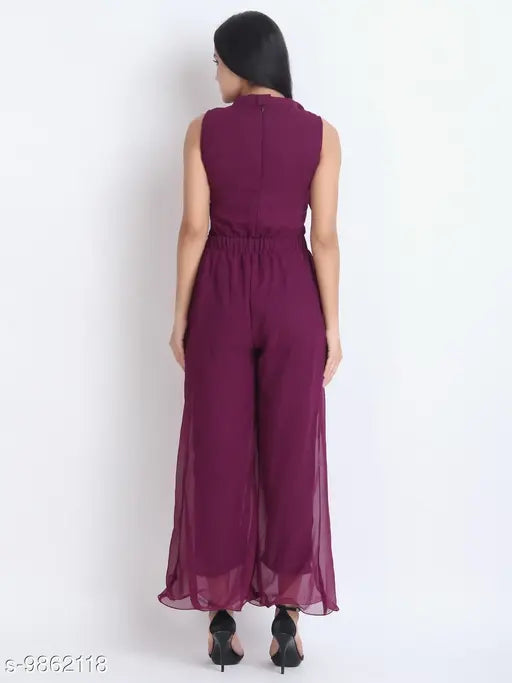 Crepe sleeveless Real Vibes jumpsuit, solid-colored women's fashion from India