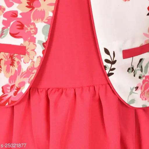 Green and white floral print, girls' dress with ruffled trim