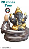 Handcrafted resin Ganesha water fountain backflow incense burner with 20 smoke backflow incense cones, ideal for home decor and spiritual occasions