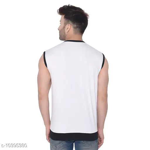 Multicolor cotton blend sleeveless henley T-shirt for men. High-quality, comfortable, premium casual wear from Tfurnish