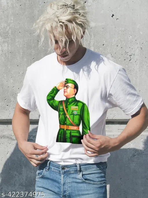 Subhash Chandra Bose printed polycotton men's t-shirt - round neck, half sleeves, regular fit, ultra soft, lightweight