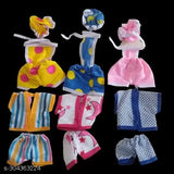 Krishna-inspired cotton Laddoo Gopal combo (4 night suits/2 jump suits, size 0-1), traditional Indian festive wear