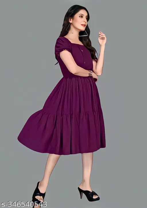 Wine rayon flared kurti for office or party wear, solid style on hanger
