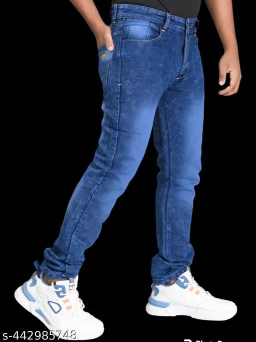 Stylish cotton blend blue jeans for men, dyed/washed - 1 pair, sizes available from 28 to 36 (India origin)