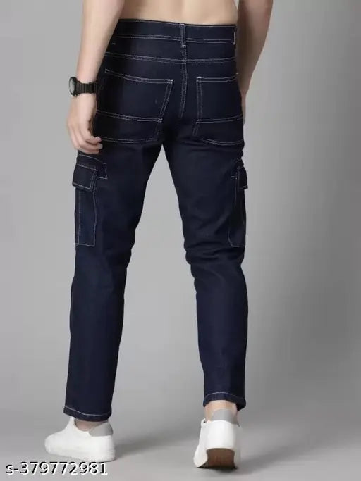 Black baggy straight fit denim jeans with wide leg bell bottoms, trendy and comfortable - India