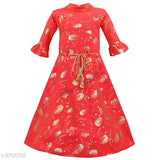 Silver and kraft party wear dress for baby girls, with a decorative waist ribbon