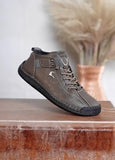 Brown synthetic leather high top hiking shoes for men, thick-soled and lace-up, casual occasion