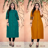 Women's plus size cotton combo kurtis (pack of 2), three-quarter sleeve solid combo, low price embroidered kurtis on mannequin