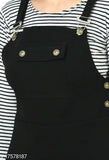 Black lycra dungaree jumpsuit for girls, solid pattern, long sleeves, casual wear