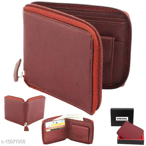 Brown faux leather unisex wallet with round chain, features 2 compartments for a minimalist design, free size, made in India