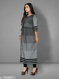 Women's striped cotton flared kurti with three-quarter sleeves, perfect for a vibrant Indian ensemble. Single size options available: M, L, XL, XXL, XXXL (Origin: India)