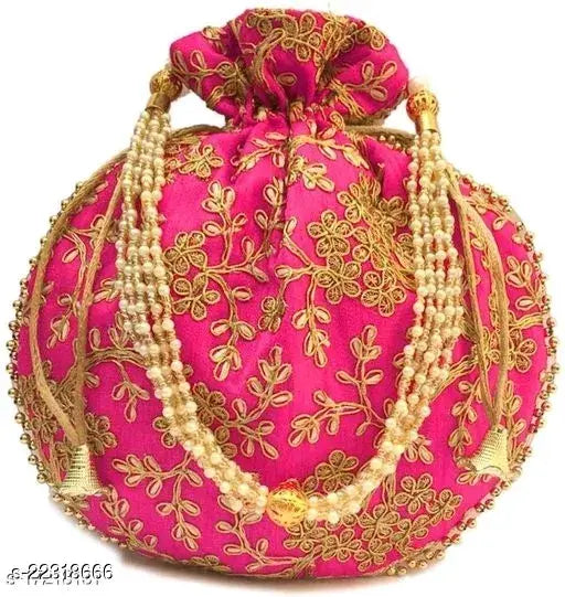 Elite alluring women's fabric net pouch, vibrant Indian handcrafted accessory