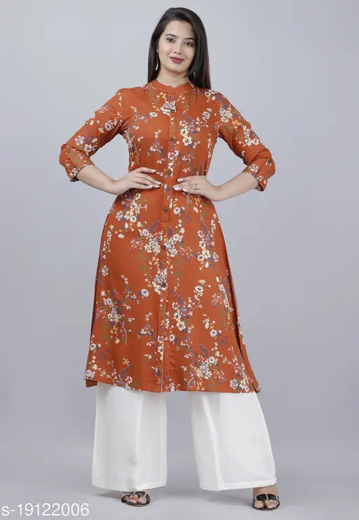 Rayon printed kurta plazzo set, three-quarter sleeves, vibrant Indian Rayon fashion