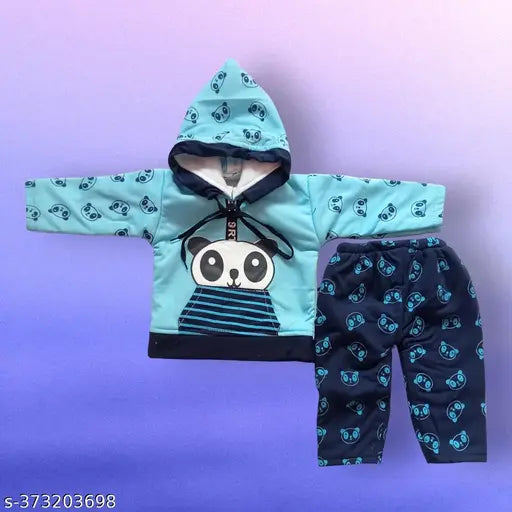 Wool winter dress for baby boys & girls in long sleeves, printed net pattern Main image