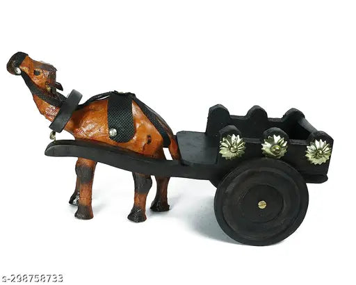 Black, brown, gold-trimmed handmade multi-ply camel cart showpiece antique ancient unique item