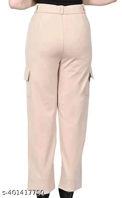 Creem premium cotton wide leg cargo pants for women by BARIRA FASHION, featuring four pockets and a relaxed fit