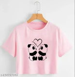 Printed cotton blend crop T-shirt for women & girls, vibrant pattern suitable for year-round wear, soft, lightweight, and breathable