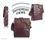 Voguish black leather women's slingbag with adjustable strap and zipper closure
