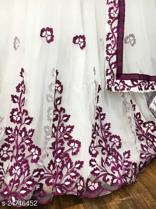 Red taffeta-silk lehenga with net dupatta, traditional Garba Navratri embroidery, semi-stitched (waist size 42in, length 44in)