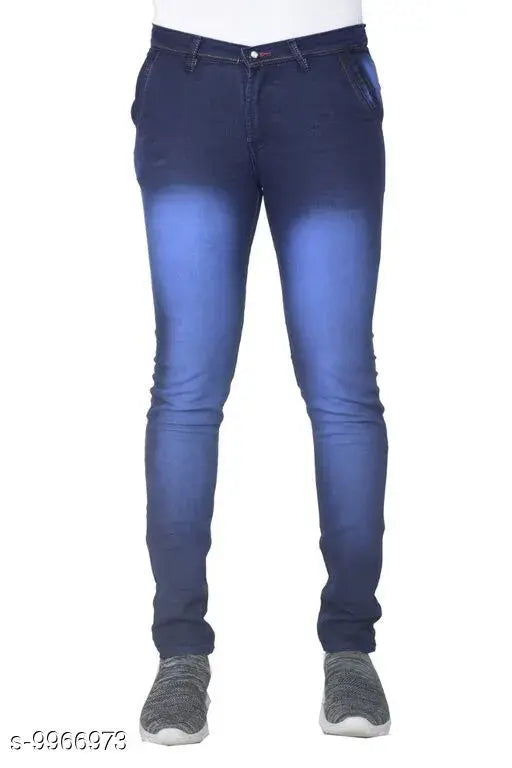 Stretchable denim men's jeans, dyed/washed, size 28x40 (Indian-made)