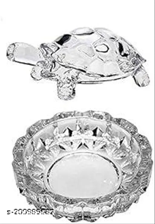 Clear crystal turtle glass kachua decorative piece with round base feng shui office showpiece home decor