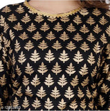 Black rayon kurta set with sharara, floral pattern