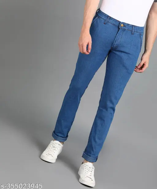 Light blue denim jeans, solid stretch, Supernova Inc. Men's slim fit style icon for all seasons