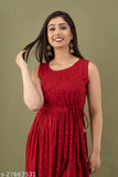 Rayon sleeveless round neck flared kurti, printed combo, India-made, size S-XXXL (S:36in/45in)