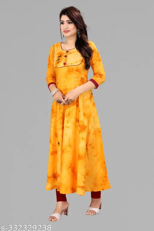 Yellow Anarkali full ghera kameez with orange patch