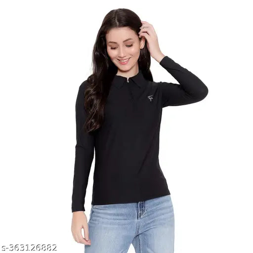 Fasha women's & girls half-zip polo neck T-shirts, solid lycra, full sleeve, pack of 2, soft & comfortable, for workouts or activewear
