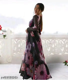 Trendy Georgette Printed Net Gown, Indian-inspired women's fashion, long sleeves, size M-XXXL