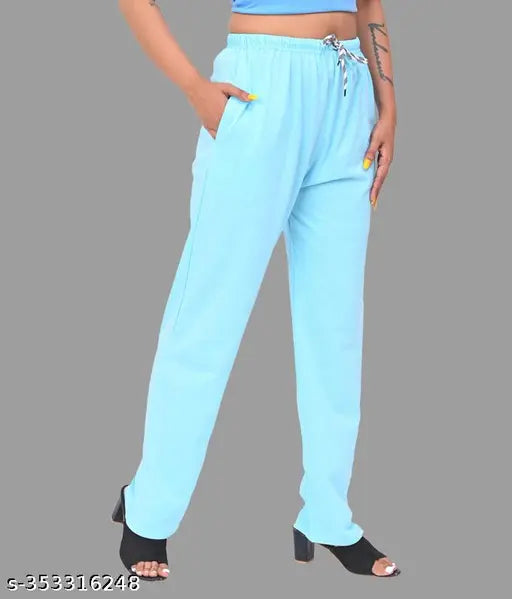 Light blue pure cotton lower payjamas in regular fit for women/girls, stretchable fabric