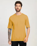 Yellow cotton blend round neck t-shirt by Stylogue, printed pattern, short sleeves, size S (35in chest, 26in length)