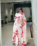 White Georgette gown & dupatta with moti lace, printed net pattern. Large size (S-7XL), perfect for a classic Indian ensemble