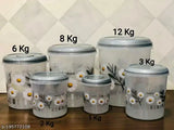 Set of 6 Veksin grey plastic containers with designs and weight capacities ranging from 1KG to 12KG
