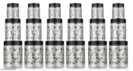 18pcs 100% Unbreakable kitchen storage / Box Air tight Food grade PET-Grocery Containers - 1200, 650 ml, 350 ml Plastic Grocery Container (Pack of 18, Black)